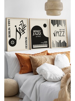 Huhuli Ahşap Çerçeveli 3'lü "vintage Jazz Nights" Tablo Seti HUHU566