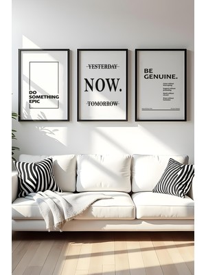 Huhuli Ahşap Siyah Çerçeveli 3'lü "sade Gerçeklik" Tablo Seti HUHU568