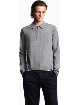 Emporio Armani Erkek Pamuklu Polo Yakalı Fermuar Kapamalı Uzun Kollu Gri Kazak EM001512 AF14158-O8005