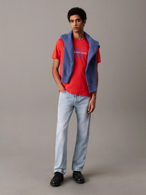 Calvin Klein Erkek Logolu Bisiklet Yaka Kısa Kol Standart Kırmızı T-Shirt LV040EM286-TNC