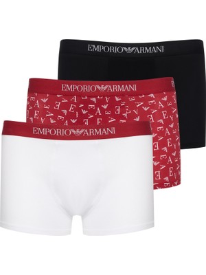 Emporio Armani Erkek Yumuşak Pamuklu Logolu Elastik Bel Bantlı 3'lü Beyaz Boxer EM000260 AF10800-M0086