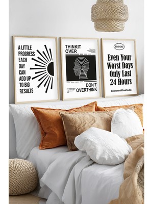 Huhuli Ahşap Çerçeveli Motivasyon Yazılı 3'lü Tablo Seti HUHU563