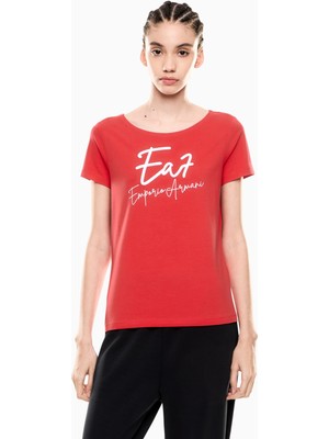 Kadın Bisiklet Yaka Ea7 Yazı Detay Kısa Kol Dar Kırmızı T-Shirt 7W000184 AF10373-U5061