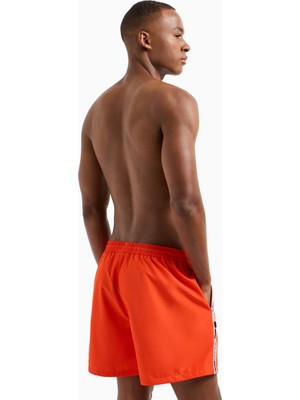 Emporio Armani Erkek Normal Bel Kısa Boy Yandan Şerit Marka Yazı Desen Bağlamalı Kırmızı Mayo EM001382 AF12333-U5026