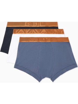 Emporio Armani Erkek Beli Lastikli Pamuklu Slim Fit 3'lü Beyaz Boxer EM000259 AF10780-M0078