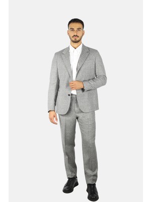 Emporio Armani Erkek Normal Kalıp %100 Saf Yün Mikro Desenli Gri Takım Elbise EM000476 TE16045-OC006