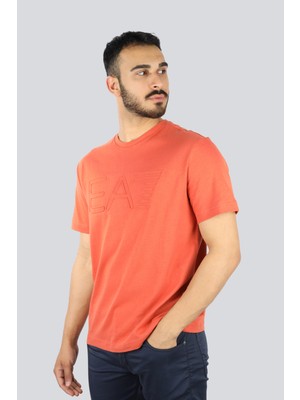 Erkek %100 Pamuklu Göğüste Büyük Ea7 Logolu Yuvarlak Yaka Kısa Kollu Turuncu T-Shirt 7M000149 AF14772-U3010