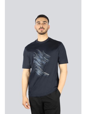 Emporio Armani Erkek Regular Fit Yuvarlak Yaka Dikiş Nakışlı Kısa Kollu Lacivert T-Shirt EM001023 AF13747-MB247