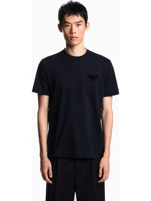 Emporio Armani Erkek Incelikli Işlenmiş Logo Kısa Kol Bisiklet Yaka Pamuklu Lacivert T-Shirt EM002832 AF12955-UB118