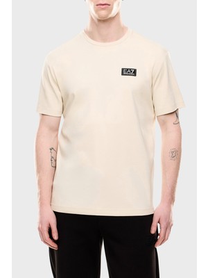 Erkek Bisiklet Yaka Ea7 Yazı Detay Kısa Kol Dar Bej T-Shirt 7M000516 AF14616-U1079