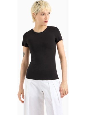 Armani Exchange Kadın Dar Kalıp Yuvarlak Yakalı Kısa Kollu Siyah T-Shirt XW001174 AF14668-UC001