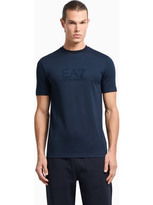 Erkek Normal Kesim Göğüste Ea7 Logolu Yuvarlak Yaka Kısa Kollu Mavi T-Shirt 7M000092 AF13870-UB102