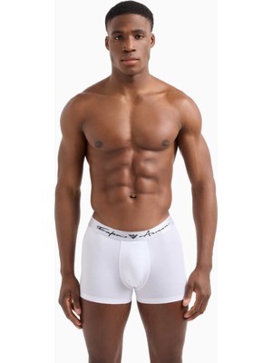 Emporio Armani Erkek Yumuşak Modal Içerikli Logolu Elastik Bel Bantlı Beyaz Boxer EM000363 AF10783-U0002