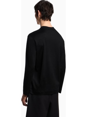 Emporio Armani Erkek Regular Fit Yuvarlak Yakalı Kartal Logolu Pamuklu Uzun Kollu Siyah T-Shirt EM004345 AF10761-UC001
