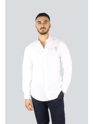 Paul & Shark Erkek Regular Fit Göğüste Logo Desenli Uzun Kollu Beyaz Gömlek 25413519-010