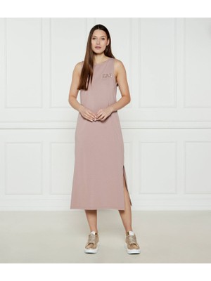 Kadın Normal Kesim Yuvarlak Yaka Yapay Elmas Işlemeli Ea7 Logo Desenli Kolsuz Midi Boy Pembe Elbise 7W000180 AF12484-U4079