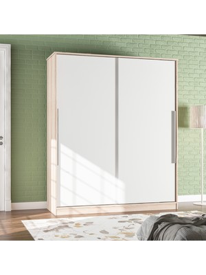 Aeka Kamer Ae-4001 Zambak Sürgü Kapaklı 2 Çekmeceli Gardırop - Beyaz Meşe