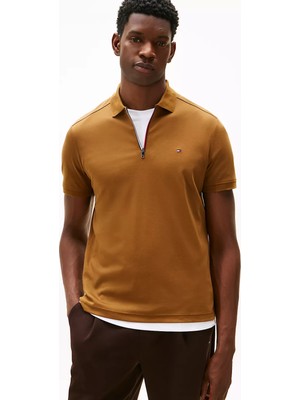 Tommy Hilfiger Erkek Regular Fit Pamuklu Kısa Kollu Fermuarlı Kahverengi Polo Yaka T-Shirt MW0MW41613-GWP