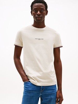 Tommy Hilfiger Erkek Dokuma Kumaş Kısa Kol Düz Model Bej T-Shirt MW0MW32584-ACG