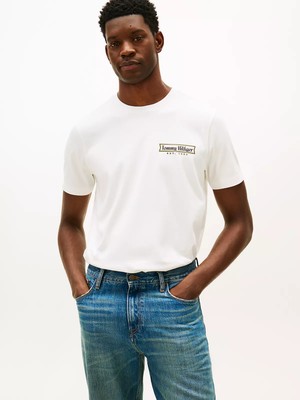 Tommy Hilfiger Erkek Normal Kalıp Yuvarlak Yakalı Logo Imzalı Kısa Kollu Beyaz T-Shirt MW0MW41463-YBL