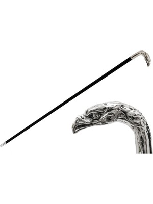 Pasotti Gümüş Kartal Bastonu 92 Cm Metal Sap - Ahşap Gövde, Kauçuklu Pirinç Uç