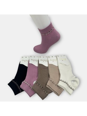 Anemon Socks Pamuklu Karışık Desenli Taşlı Bayan Çorap 12 Çift