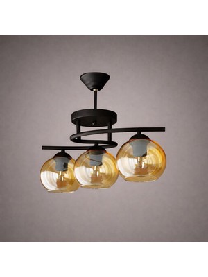 Kuzenler Modern Siyah Kasa 3 Lü Bal Cam Avize