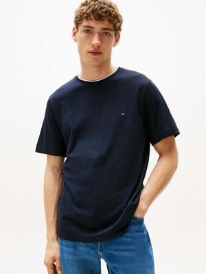 Tommy Hilfiger Erkek Kısa Kol Bisiklet Yaka Pamuklu Düz Model Mavi T-Shirt MW0MW39368-DW5