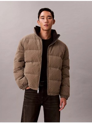 Calvin Klein Erkek Dik Yakalı Ck Logo Baskılı Şişme Haki Mont LV04RE500G-PAY