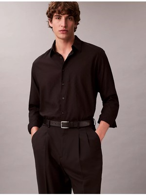 Calvin Klein Erkek Regular Fit Klasik Yaka Pamuklu Uzun Kollu Siyah Gömlek LV04LE111G-UB1