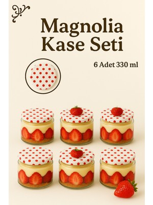 PremiumPort 6'lı Magnolya Bardağı Beyaz Puantiye Kapaklı Cam Seti