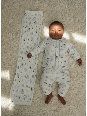 Buufuu Bebek Pamuk Baskılı Uzun Kollu Mevsimlik Alt Üst Takım ve Kundak Battaniyeli (85X85)