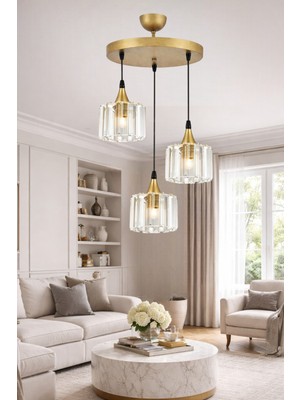 Esslight Azra 3 Lü Eskitme Sarkıt Kristal Taşlı Salon Mutfak Yatak Odası Avize