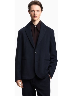 Emporio Armani Erkek Jakarlı Örme Kumaş Uzun Kollu Lacivert Ceket EM000069 TE15977-UB081