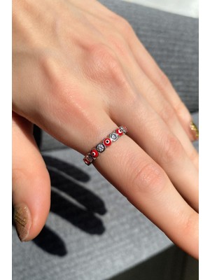 Spossy Silver Jewelry Kırmızı Mineli Tam Tur Taşlı Yüzük