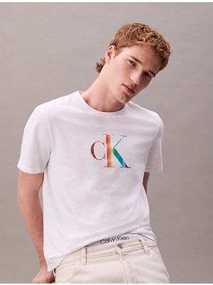 Calvin Klein Erkek Regular Fit Ck Logo Baskılı Pamuklu Kısa Kollu Beyaz T-Shirt LV04RC800G-YAA