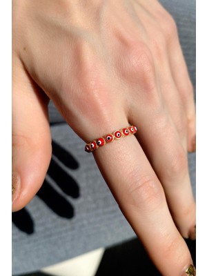 Spossy Silver Jewelry Kırmızı Mineli Tam Tur Yüzük