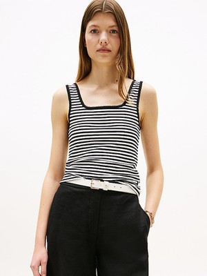 Tommy Hilfiger Kadın Askılı Kare Yaka Standart Boy Slim Fit Siyah T-Shirt WW0WW45444-0AP