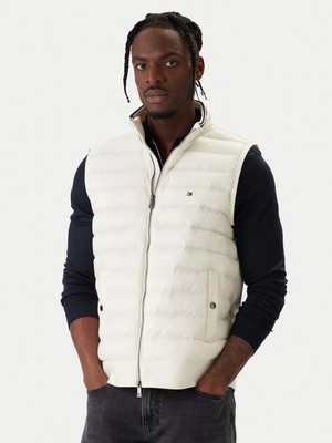 Tommy Hilfiger Erkek Yalıtımlı Kapitone Desenli Kumaş Dik Yaka Fermuarlı Beyaz Yelek MW0MW41441-Z00