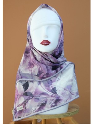 Sinem Monalisa El Dikişli Dijital Soft Pamuk Eşarp Lila