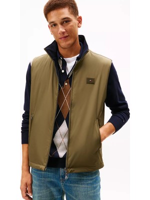 Tommy Hilfiger Erkek Regular Fit Dik Yaka Fermuarlı Logo Etiketli Haki Yelek MW0MW41882-RBN