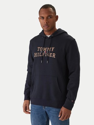 Tommy Hilfiger Erkek Normal Kalıp Kapüşonlu Logo Kabartmalı Uzun Kollu Lacivert Sweatshirt MW0MW42528-DW5