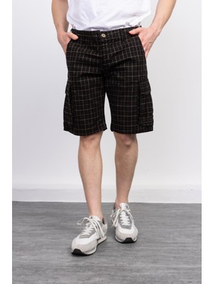 Megalomans Siyah Cepli Ekose Kargo Şort