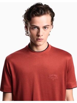Emporio Armani Erkek Pamuklu Yuvarlak Yakalı Kısa Kollu Kırmızı T-Shirt EM002939 AF18312-U5035