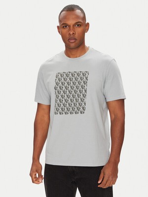 Calvin Klein Erkek Regular Fit Yuvarlak Yakalı Ck Monogram Logolu %100 Pamuklu Kısa Kollu Gri T-Shirt LV04RC841G-CI1