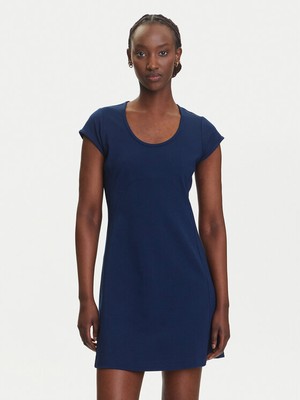 Calvin Klein Kadın Slim Fit Yuvarlak Yakalı Kısa Kollu Pamuklu Mini Lacivert Elbise LV047C238G-VU5