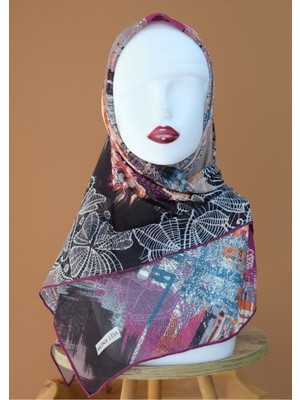 Sinem Monalisa El Dikişli Dijital Bambu Eşarp Mor