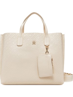 Tommy Hilfiger Kadın Deri Iç Bölmeli Küçük Cüzdan Aksesuarlı Bej Omuz Çantası AW0AW17174-AA8