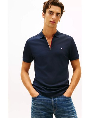 Tommy Hilfiger Erkek Regular Fit Pamuklu Kısa Kollu Fermuarlı Lacivert Polo Yaka T-Shirt MW0MW41613-DW5