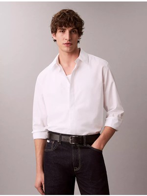 Calvin Klein Erkek %100 Pamuklu Rahat Kalıp Uzun Kollu Beyaz Gömlek LV04LE101G-YAA